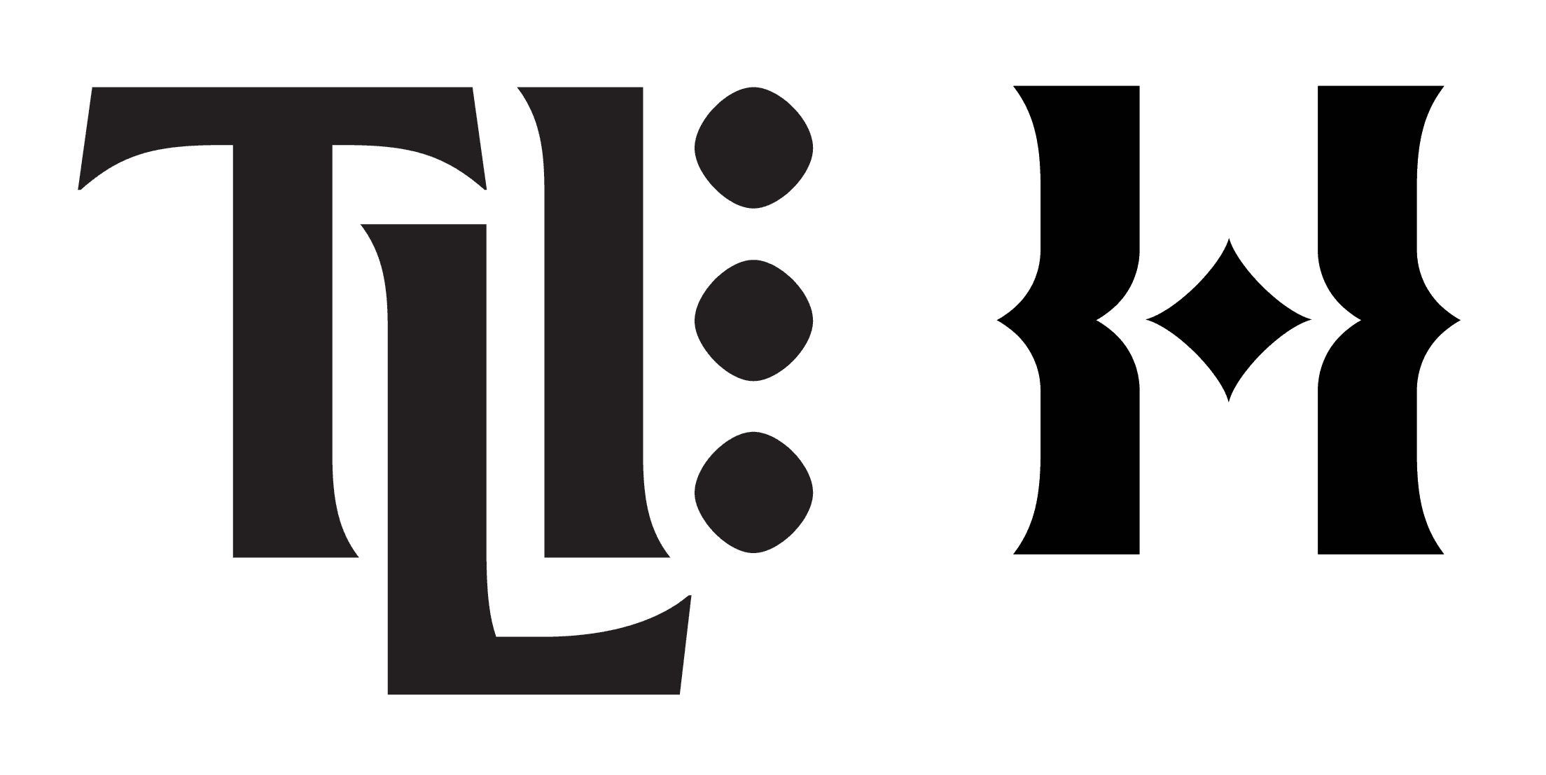 Interestingly formed letters spell out "TLI" followed by three vertical dots and the letter "H."