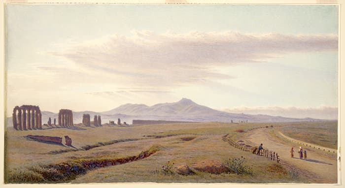 Detail of drawing depicting Ancient Roman aqueduct ruins