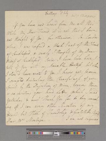 Chapone, Hester (Mulso). Letter to Elizabeth (Robinson) Montagu