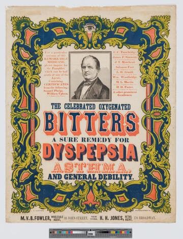 The celebrated oxygenated bitters a sure remedy for dyspepsia asthma, and general debility
