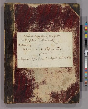 Head Quarters A of P, Cipher Book, containing [stuck out] Sent and Received from August 29, 1862 to April 28, 1863