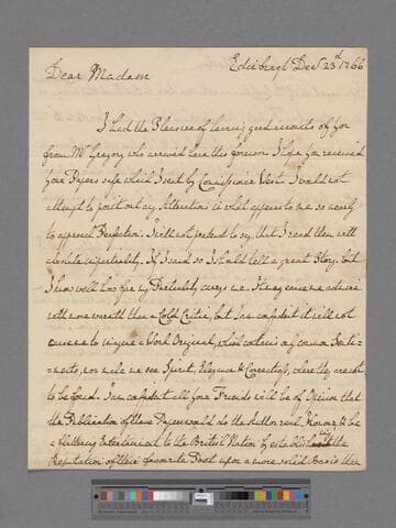 Gregory, John. Letter to Elizabeth (Robinson) Montagu