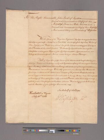 Address to John Campbell, Earl of Loudoun from George Washington and the officers of the Virginia Regiment, Winchester