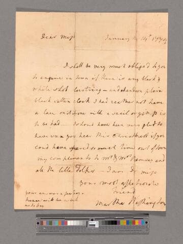 Letter from Martha Washington to Miss Ramsay, Alexandria