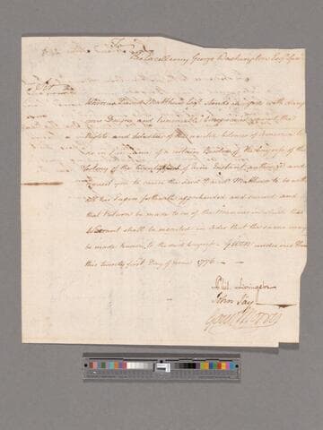 Warrant by Continental Congress for arrest of David Matthews, Philadelphia