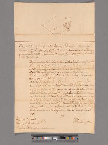 Survey by George Washington made for Lawrence Washington for 570 acres, Frederick County