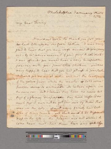 Letter from Martha Washington, Philadelphia, to Frances Washington