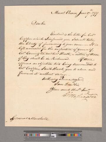 Letter from George Washington, Mount Vernon, to General John Marshall