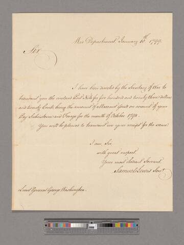 Letter from Samuel Lewis, War Department, to George Washington