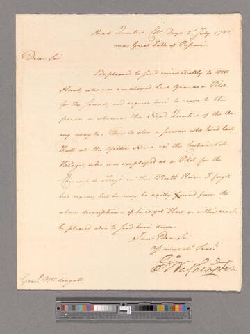 Letter from George Washington, headquarters Colonel Deys near Great Falls of Passaic, to Major General Alexander McDougall