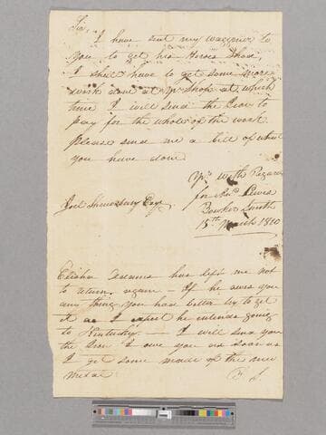 Note regarding shoeing horses by Andrew Lewis and B. Smith