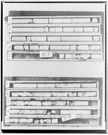 Copy neg comparing Core samples taken from Huntington Lake Dams in May 1937