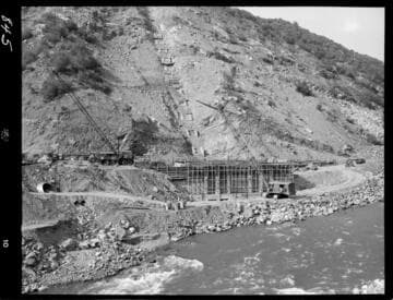Big Creek - Mammoth Pool - General view of powerhouse from east side of river