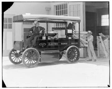 Loading electric ranges at Long Beach Warehouse into Electric Range Wagon #52