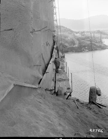 Big Creek, Huntington Lake Dams - Showing alining and welding 6' course of steel plate