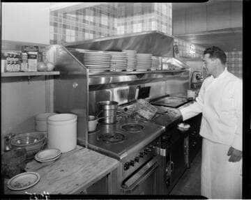 Chef working with deep fryer in commercial kitchen