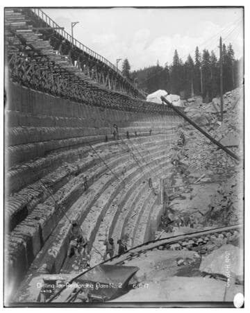 Big Creek Huntington Lake Dams - Drilling for reinforcing Dam #2, Huntington Lake. Job H