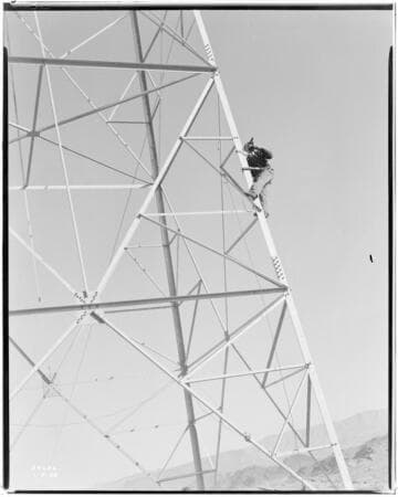 Boulder-Chino Transmission Line - Engineer on tower checking sag in line