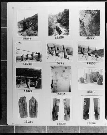 Multiple-image copy film negs - with shots of Vincent Transmission Line construction, and construction at Big Creek