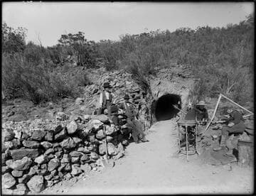 Tunnel entrance, dump, and ore