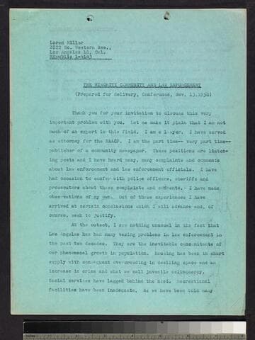 Speech: "The Minority Community and Law Enforcement"