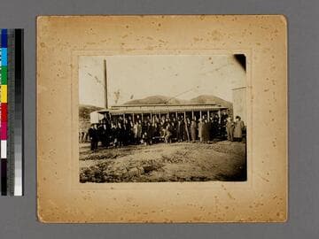 Group in front of San Bernardino Valley Traction Co. car