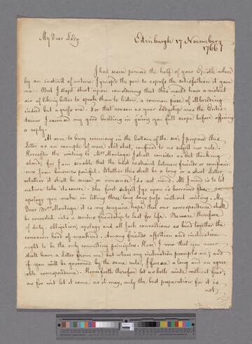 Home, Henry, Lord Kames. Letter to Elizabeth (Robinson) Montagu