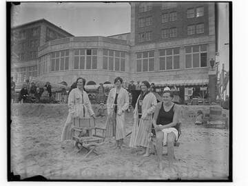 Swim team on the beach in front of the Club Casa del Mar, Santa Monica, California