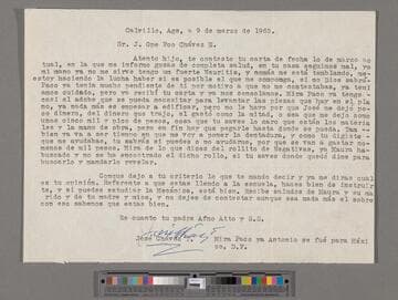 Letter from José Chávez Torres (Calvillo, Aguascalientes) to Paco Chávez Esparza (San José, California)