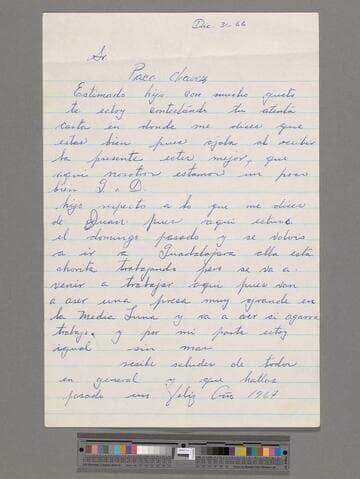 Letter from José Chávez Torres (Calvillo, Aguascalientes) to Paco Chávez Esparza (San José, California)
