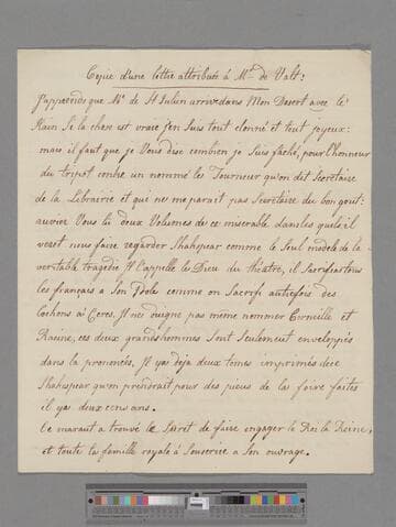Voltaire, Francois Marie Arouet. Letter to Charles Augustin Ferriol, Comte d'Argental