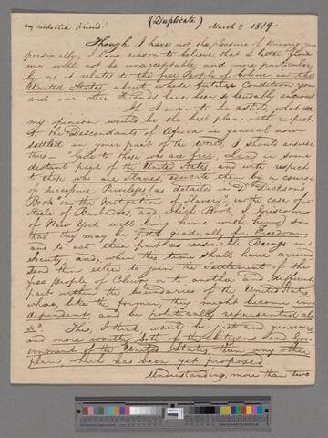 Clarkson, Thomas. Letter to Roberts Vaux