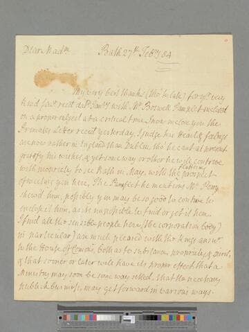 Robinson, Sir William, Bart. Letter to Elizabeth (Robinson) Montagu