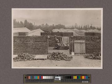 Huntington Library Construction: view showing an office, Main Building, looking east