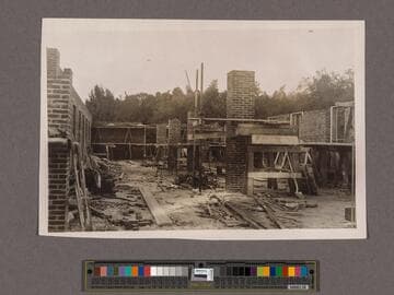 Huntington Library Construction: view showing center of the East Wing, looking north