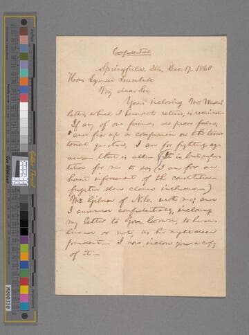 Abraham Lincoln, Springfield, Illinois, letter to Lyman Trumbull