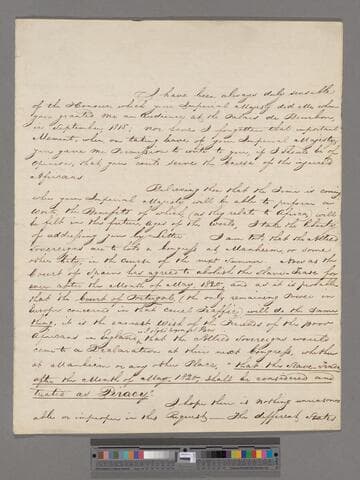 [Clarkson, Thomas]. Letter to [Alexander I], Emperor of Russia