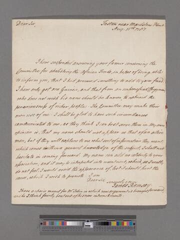 Ramsay, James.  Letter to Samuel Hoare