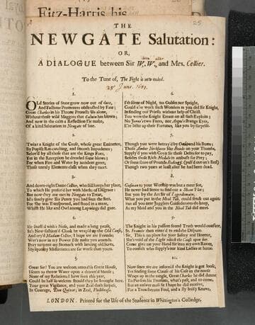 The Newgate salutation: or, A dialogue between Sir W.W. and Mrs. Cellier. To the tune of, The fight is now ended