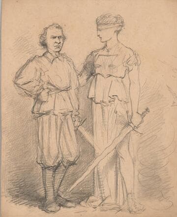 Justice Standing Beside a Man with a Sword