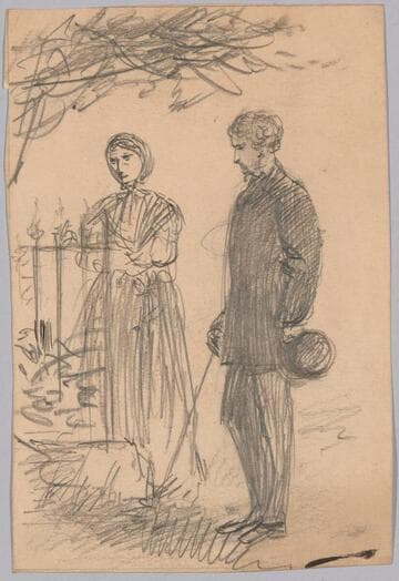 Man and Woman Standing Beside a Grave