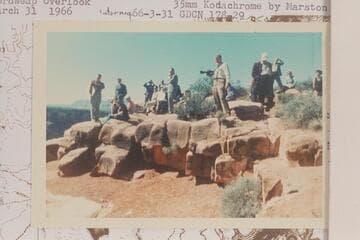 Martin Litton describing to the newshawks the dangers involved in the proposed Bridge Canyon Dam. Toroweap Overlook