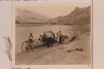 Launching and loading skiffs at Lees Ferry by Dusty Dozen. Frank Swain at left and Frank Dodge with white cap and no shirt