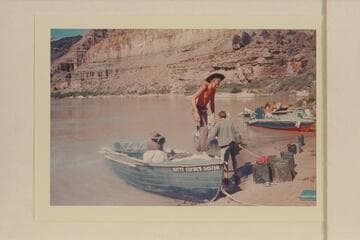 Bob Malott steps ashore at Whitmore Beach. Bob is partially costumed as Bradley