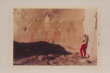 Paintings 3 miles north of Thompson.  Hazel Ekker at right