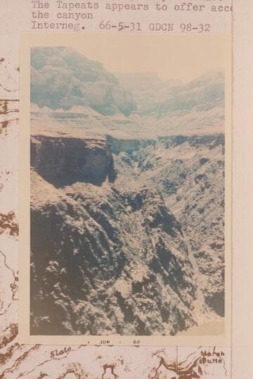Up Slate Creek from Tonto Platform above mouth of Crystal Creek.  The Tapeats appears to offer access at the upper end of the canyon