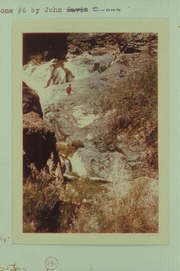 Dock Marston and Buzz Belknap climb to cave at Travertine Canyon