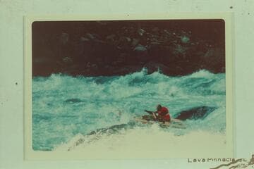 Small inflated unit in Vulcan Rapid;  Ed Herrman, Howard Booth and Jorgen Visbak