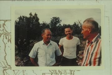 Taking leave of Chet Bundy on Sanup Plateau, Sunday. Visbak, Mooz, and Morgan walked to the river expecting to arrive at the mouth of Indian Canyon but found themselves at 209 Mile Canyon in Granite Park