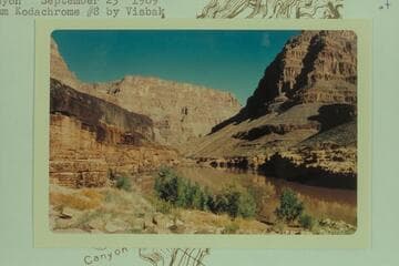 Upstream from mouth of 214 Mile Canyon.  Basalt remnant at left